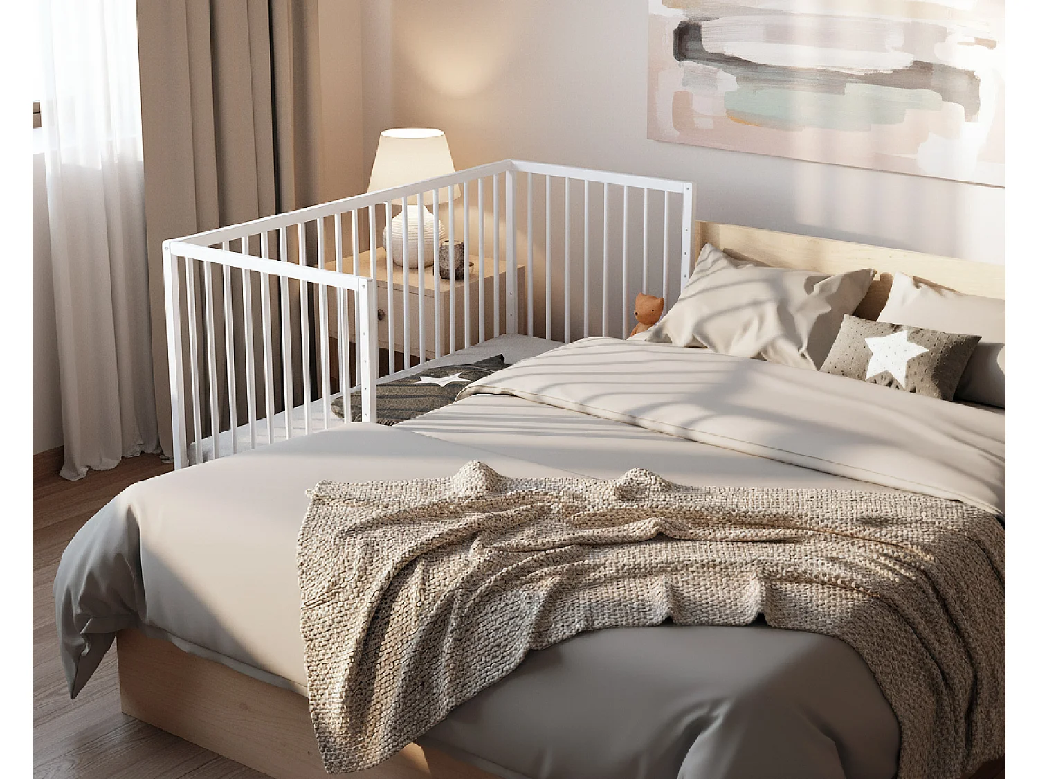 Lit bébé cododo en bois avec roulettes 60 x 120 cm LIO