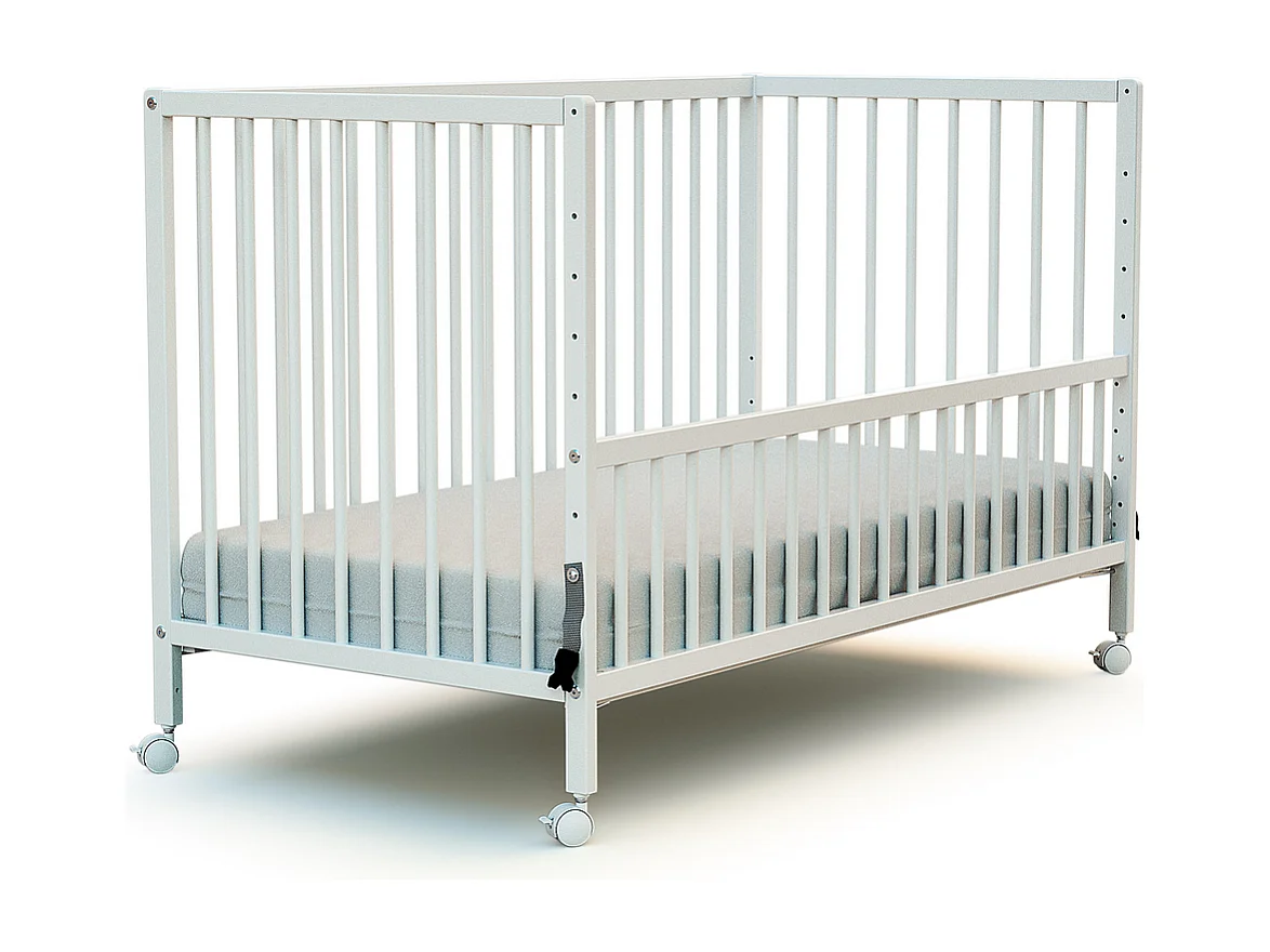 Cuna bebe colecho madera con ruedas - Blanco - 60 x 120 - 124 x 64,5 x 81 cm LIO
