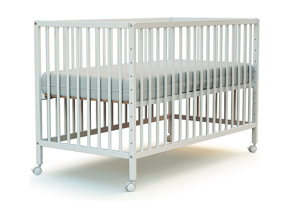 Cuna bebe colecho madera con ruedas - Blanco - 60 x 120 - 124 x 64,5 x 81 cm LIO