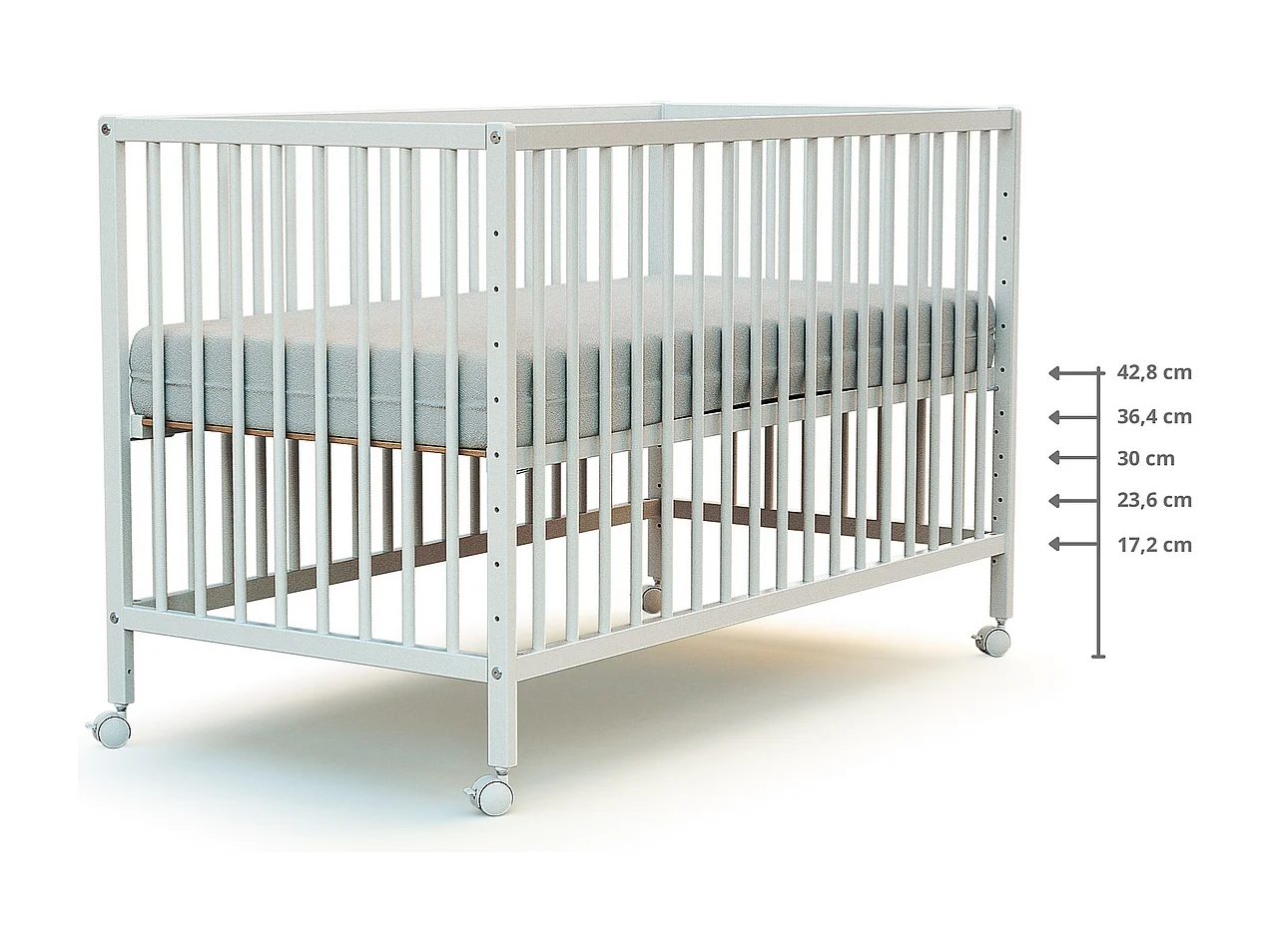 Cuna bebe colecho madera con ruedas - Blanco - 60 x 120 - 124 x 64,5 x 81 cm LIO