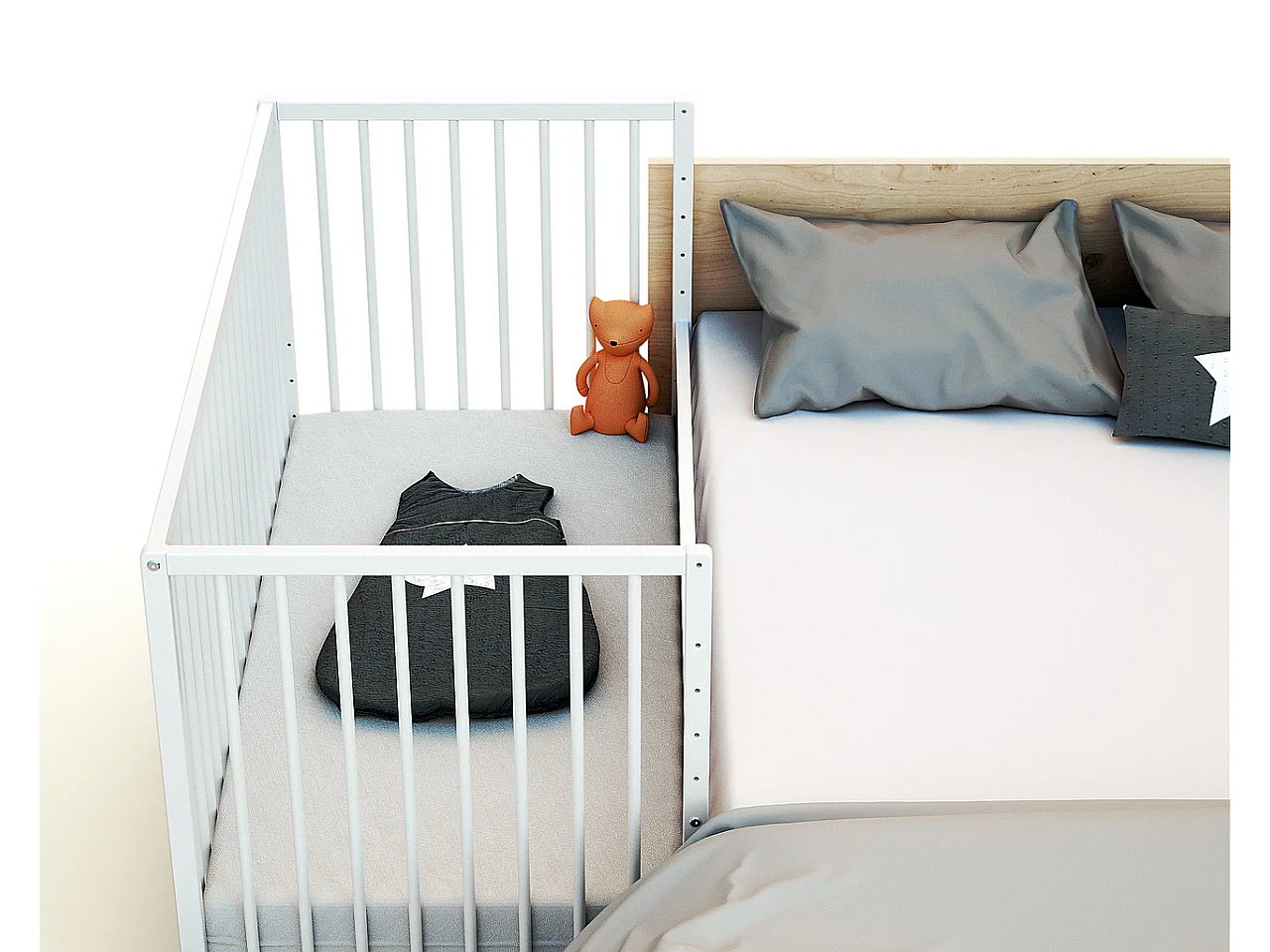 Lit bébé cododo en bois avec roulettes 60 x 120 cm LIO