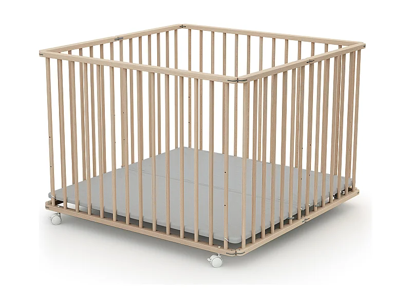 Houten opvouwbare kinderbox in hout Beuken onbewerkt 100 x 100 cm