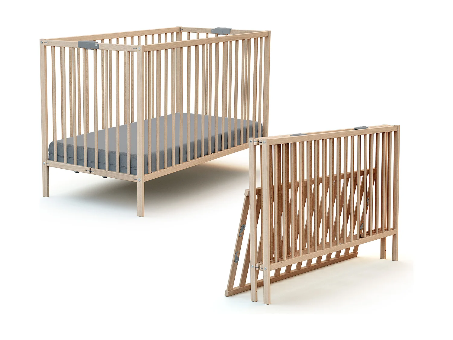 Cama de bebe dobrável de madeira Faia em bruto 60 x 120 cm FLEX