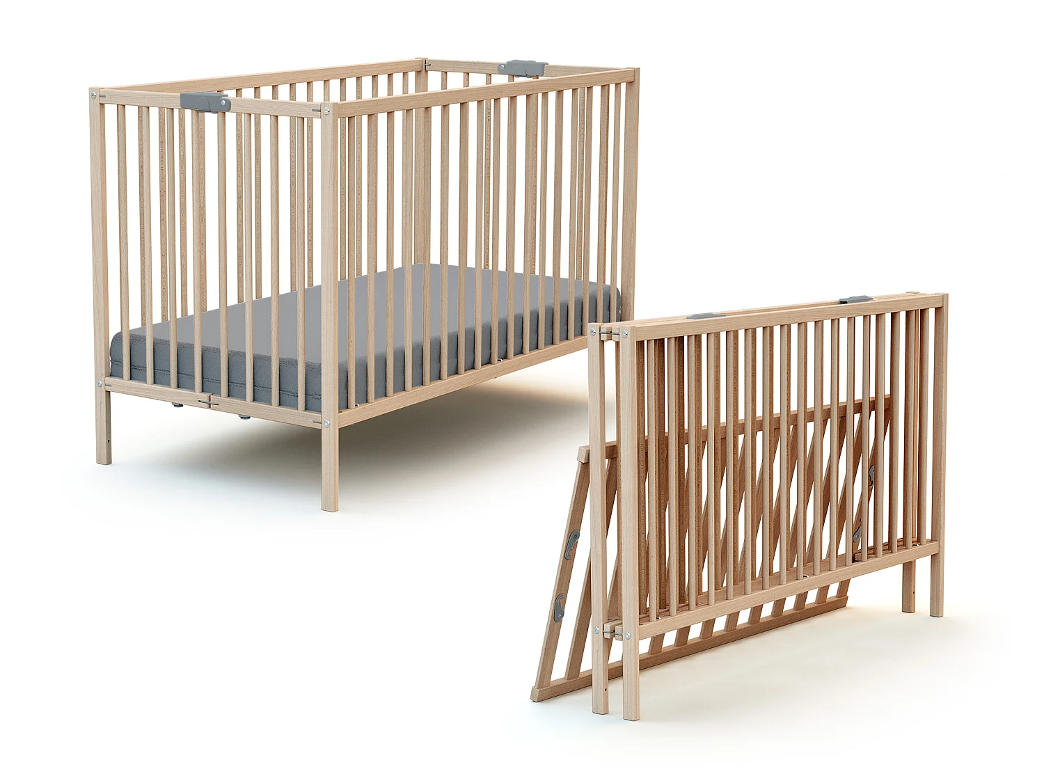 Cama de bebe dobrável de madeira Faia em bruto 60 x 120 cm FLEX