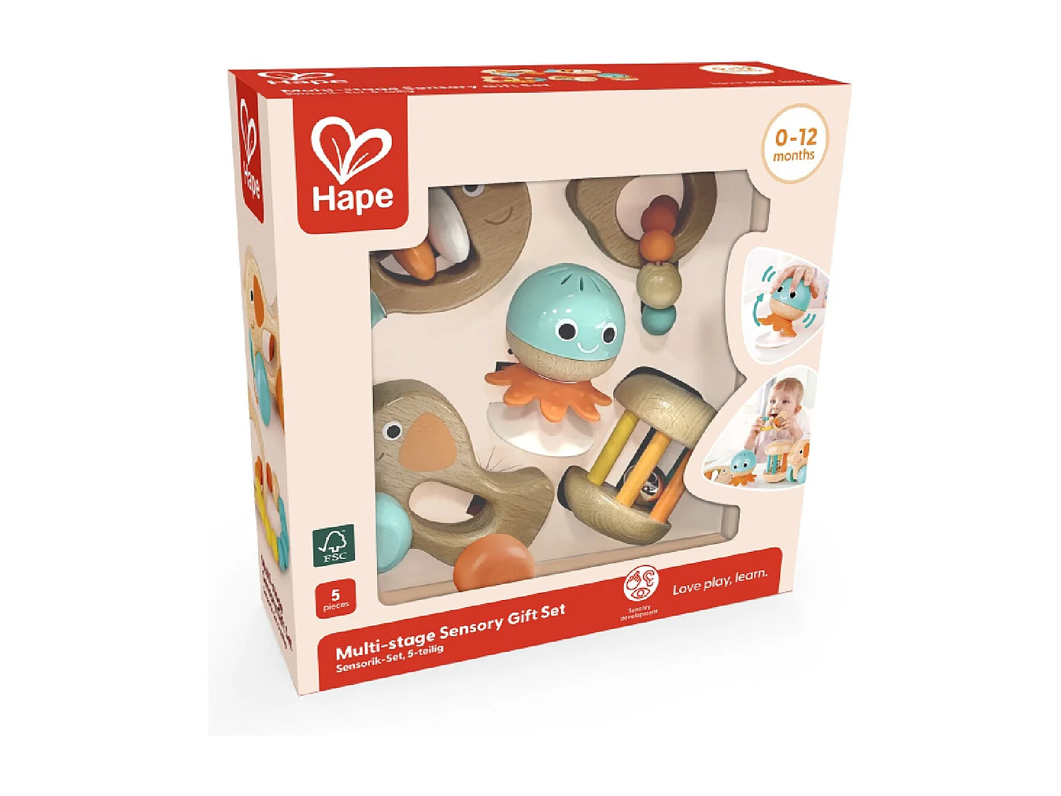 Caja de juguetes sensoriales de madera 1ª edad