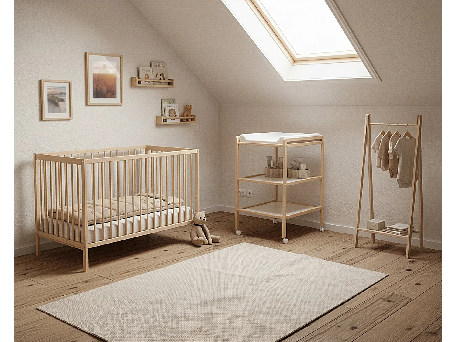 Cama de bebe ESSENTIEL de madeira Faia em bruto 60 x 120 cm