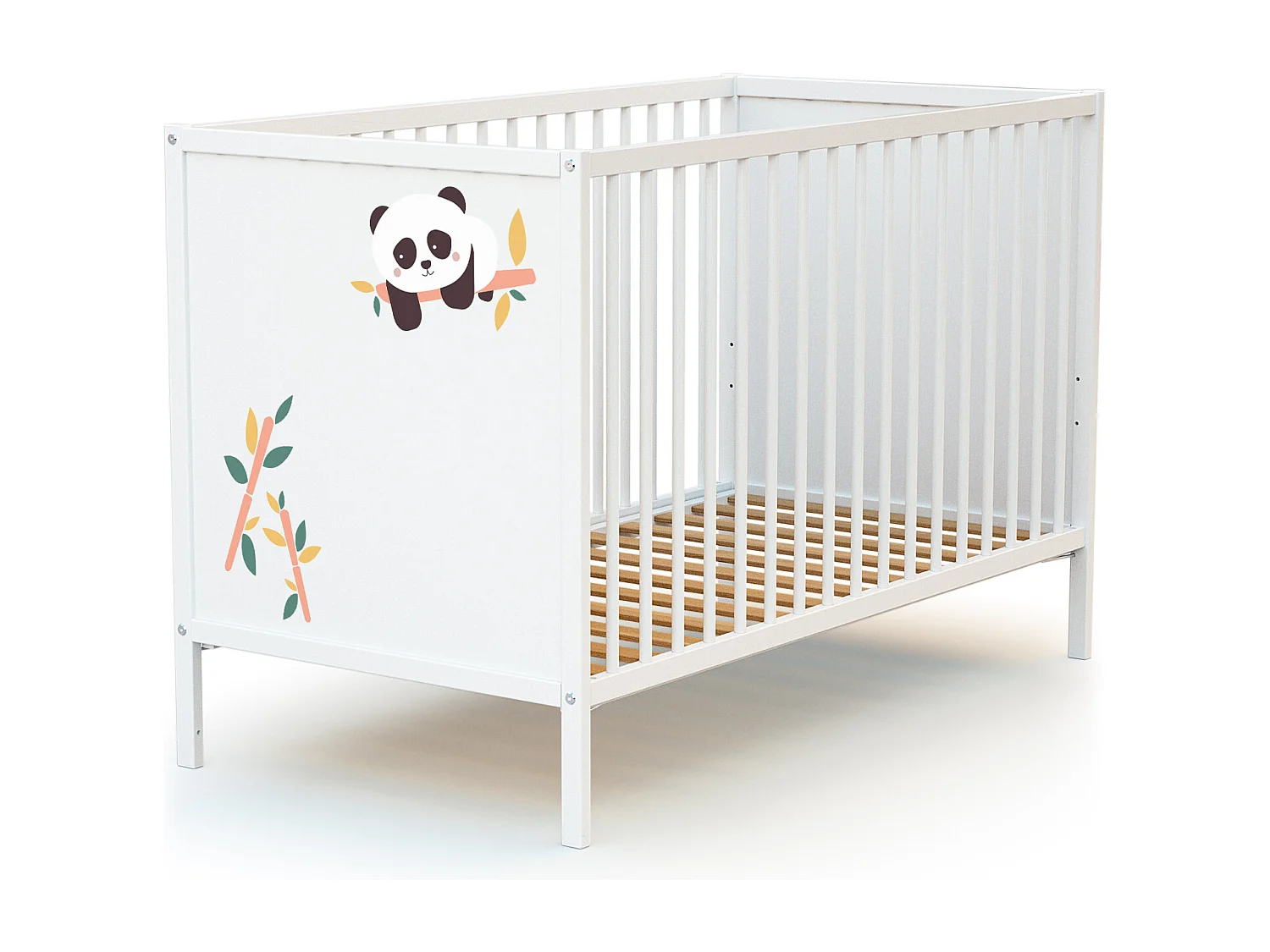 Lettino bambini e cassettiera fasciatoio PANDA legno ALBA - Bianco - 60 x 120
