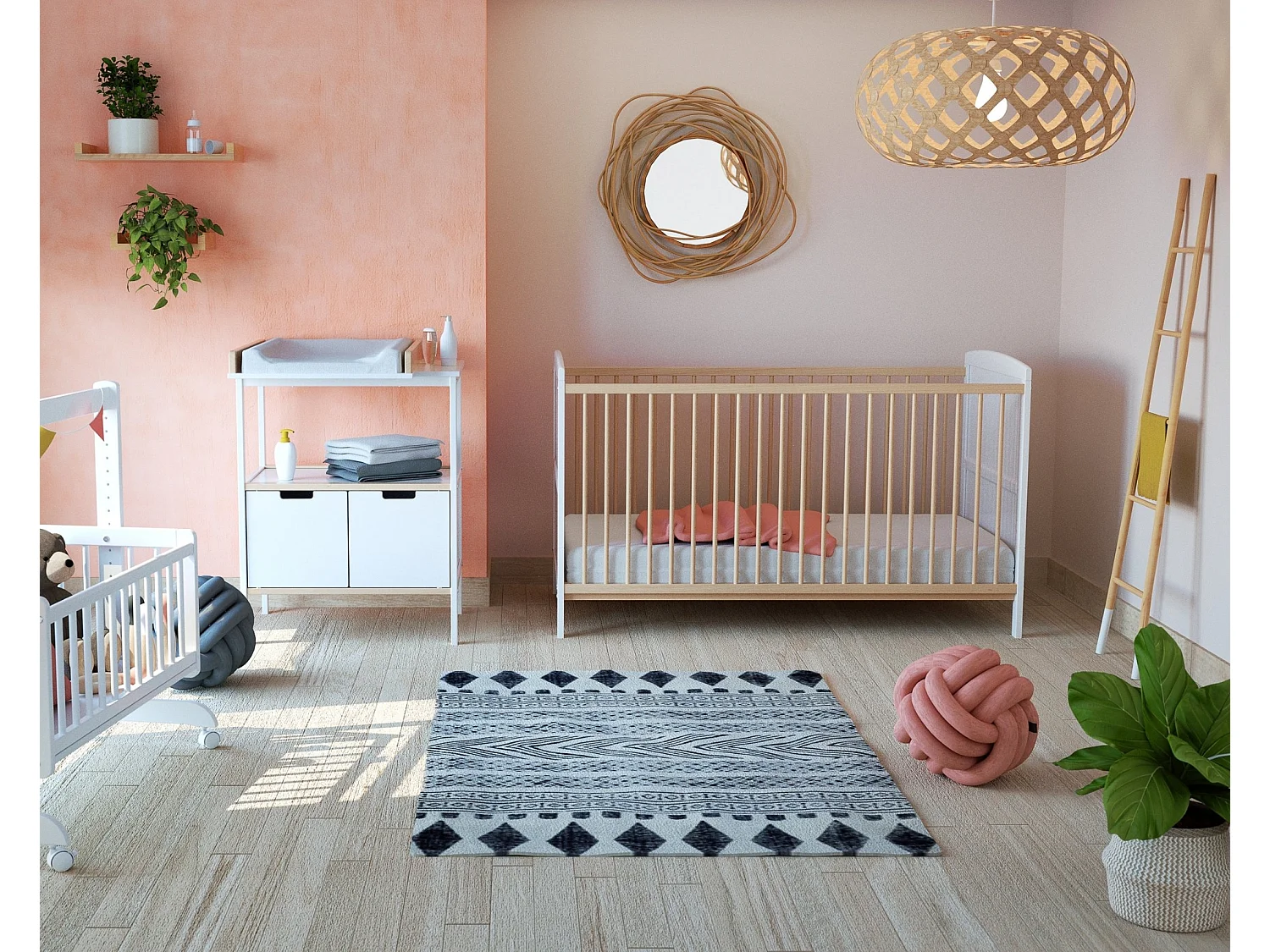 Cama de bebe convertível ESSENTIEL de madeira Branco e Faia 70 x 140 cm