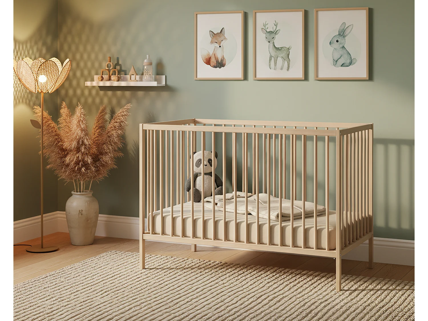 Cama de bebe de madeira Faia em bruto 60 x 120 cm ONE