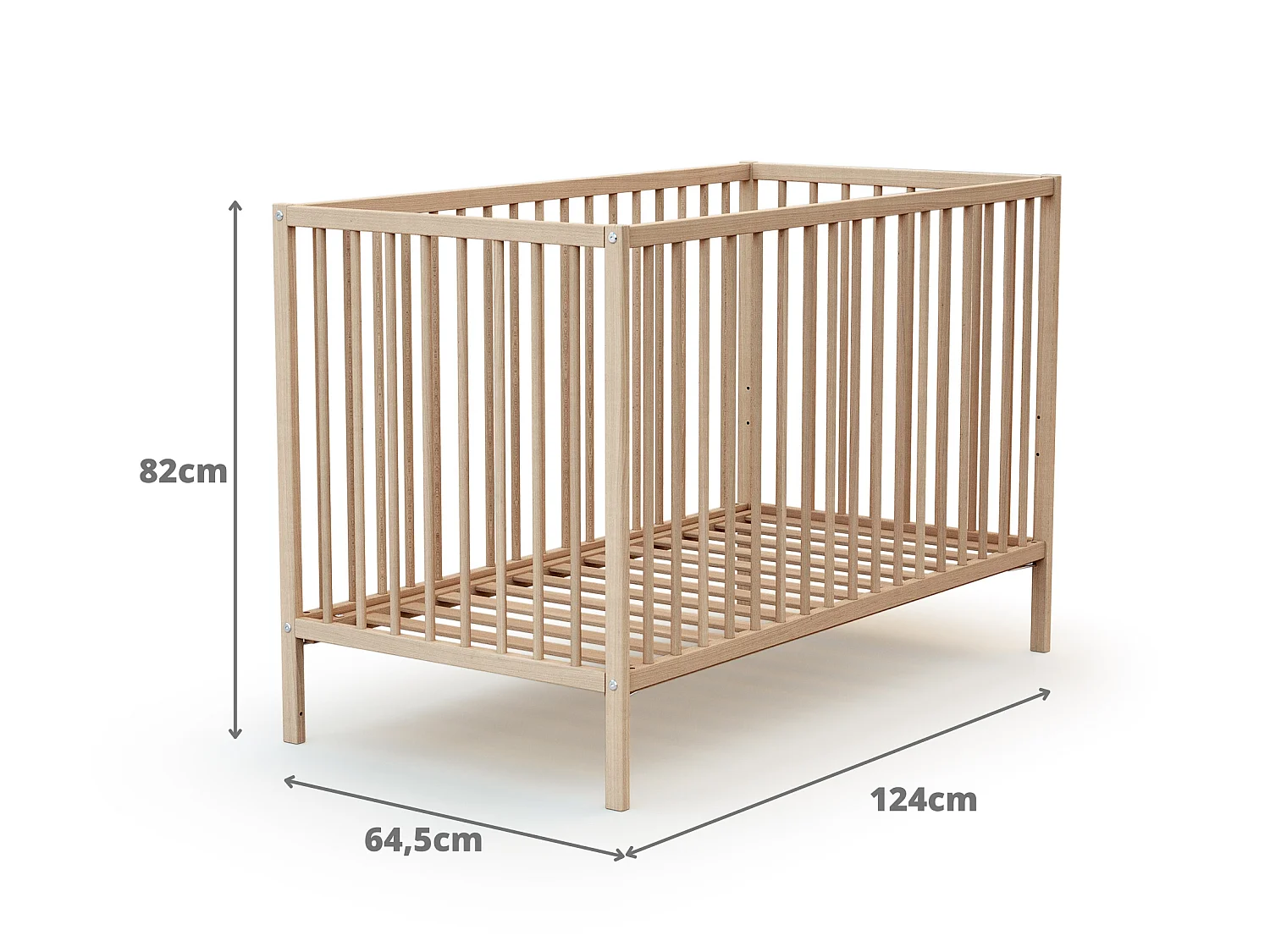 Cama de bebe de madeira Faia em bruto 60 x 120 cm ONE