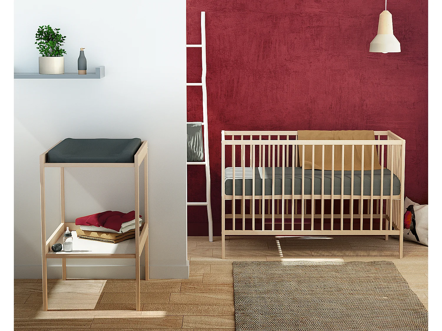 Cama de bebe de madeira Faia em bruto 60 x 120 cm ONE