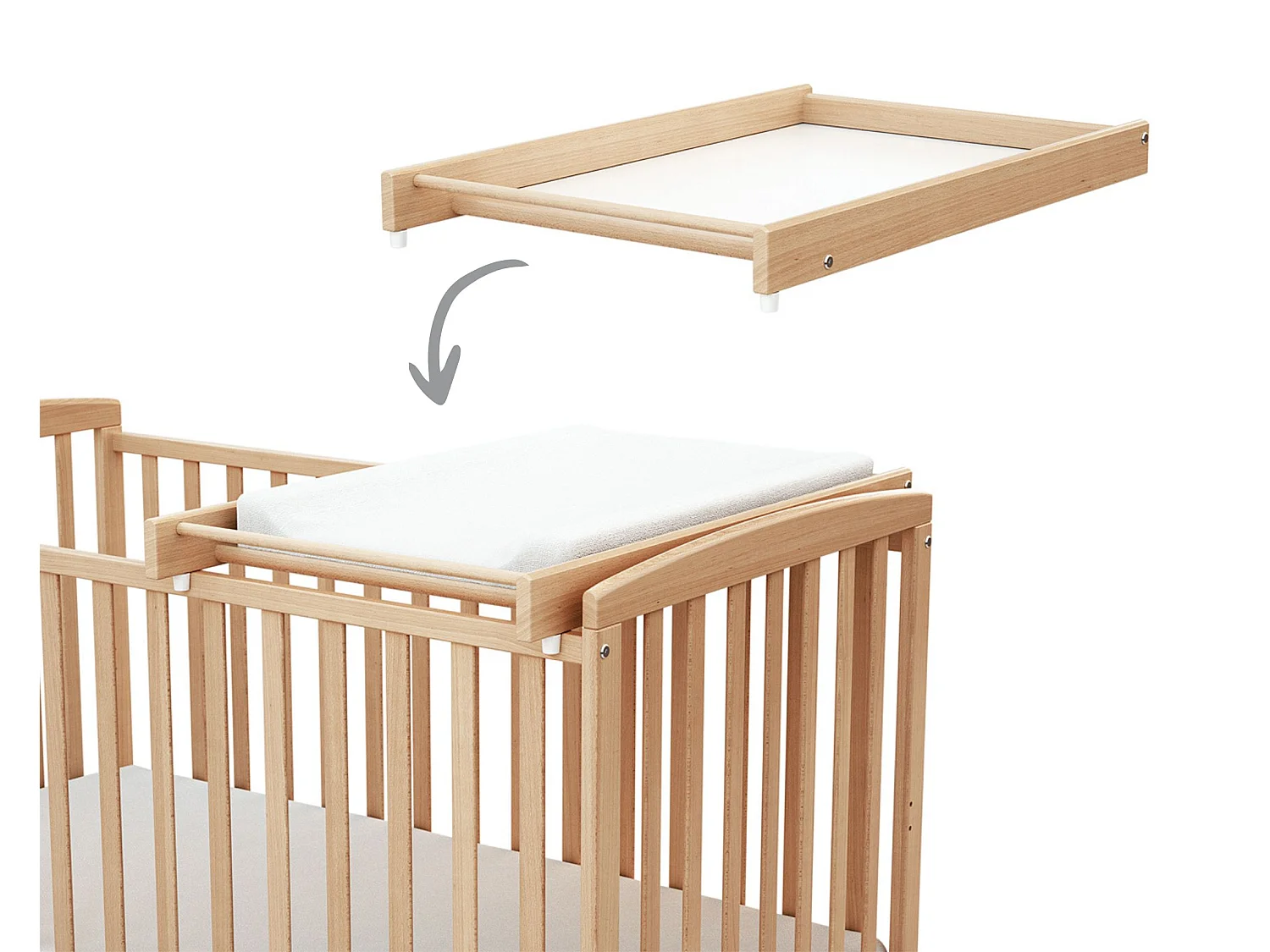 Abnehmbare Wickelauflage für Babybett MONA Holz Buche Lackiert