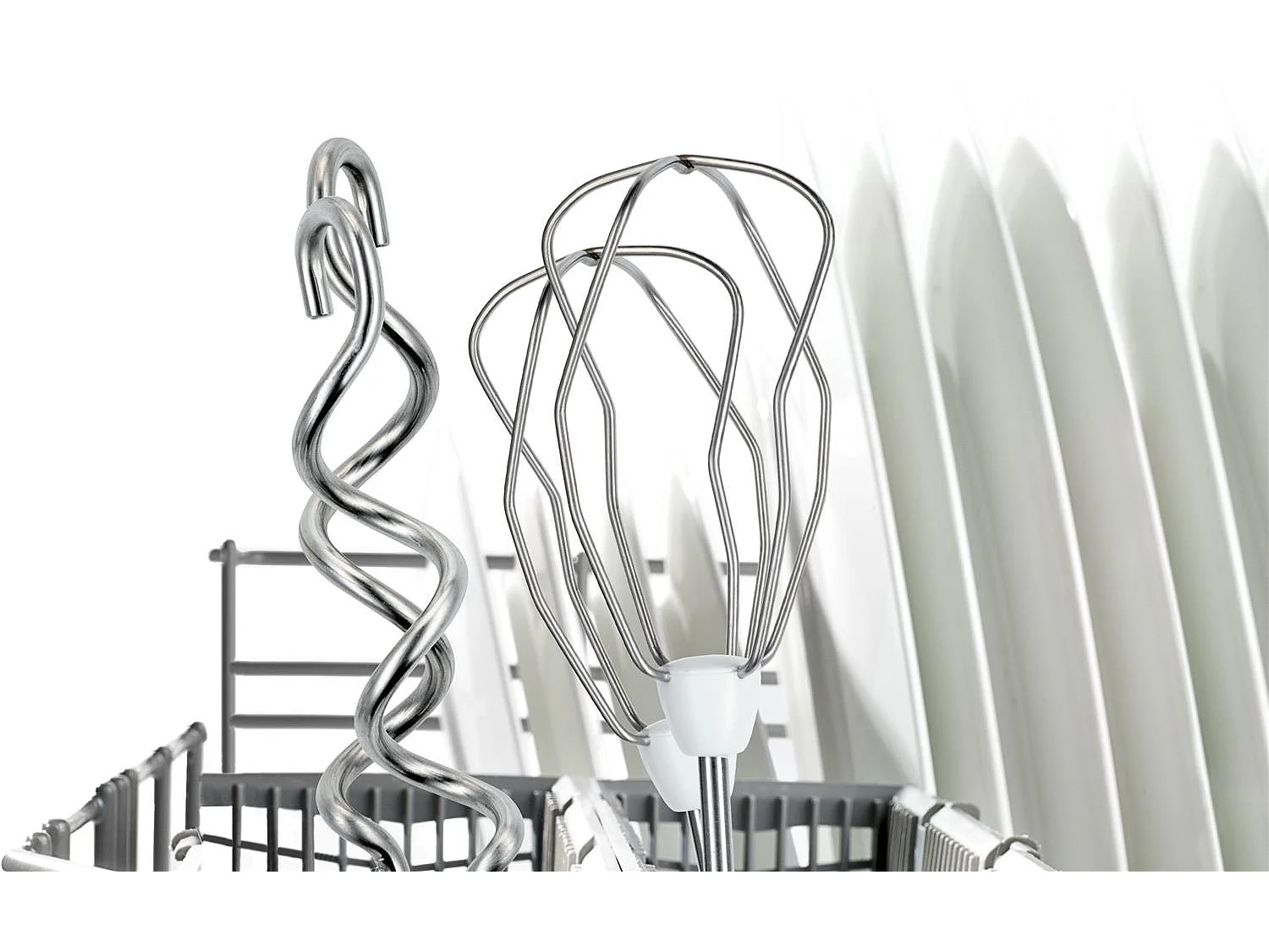 Batteur ErgoMixx 450 W - BOSCH MFQ36400 blanc/gris - 5 vitesses+turbo - 2 fouets inox - 2 crochets pétrisseurs inox -