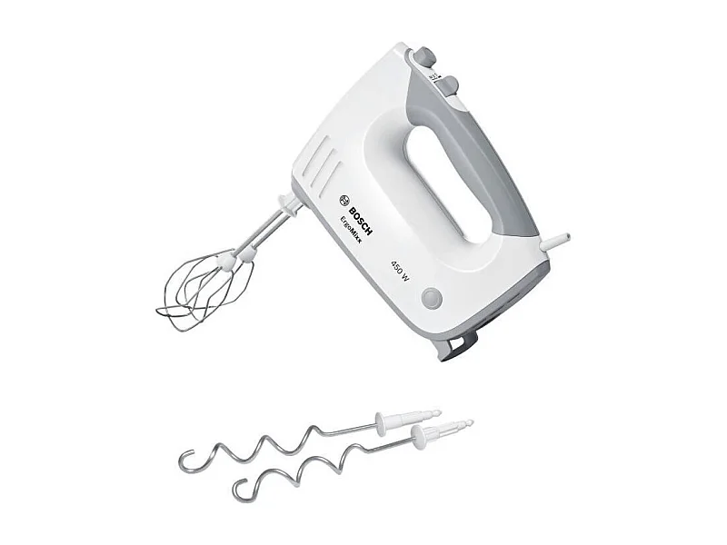 Batteur ErgoMixx 450 W - BOSCH MFQ36400 blanc/gris - 5 vitesses+turbo - 2 fouets inox - 2 crochets pétrisseurs inox -