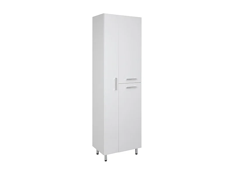 Weißer Badezimmerschrank, hoch, mit Moppfach, 55 cm, Lupo
