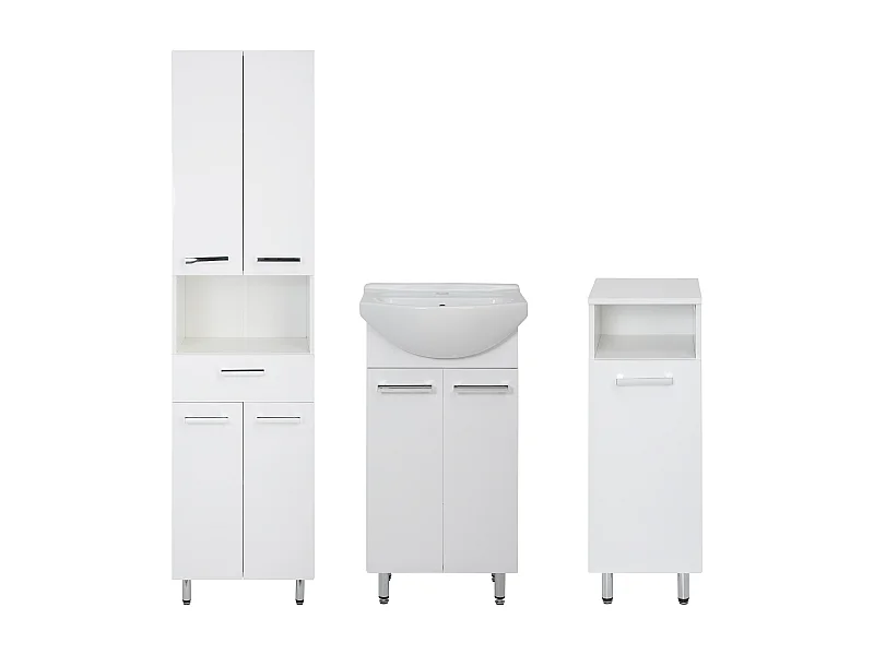 Conjunto blanco para baño de pie 45 cm Armario con lavabo Columna 50 cm Semicolumna Lupo