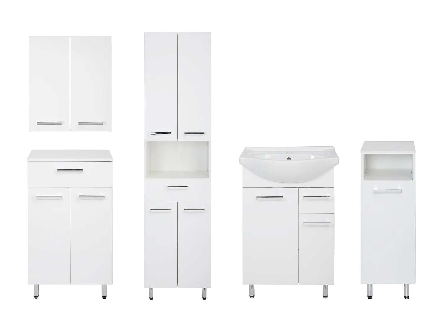 Conjunto blanco para baño de pie 55 cm Armario con lavabo Columna 50 cm Semicolumna Cómoda Armario superior Lupo