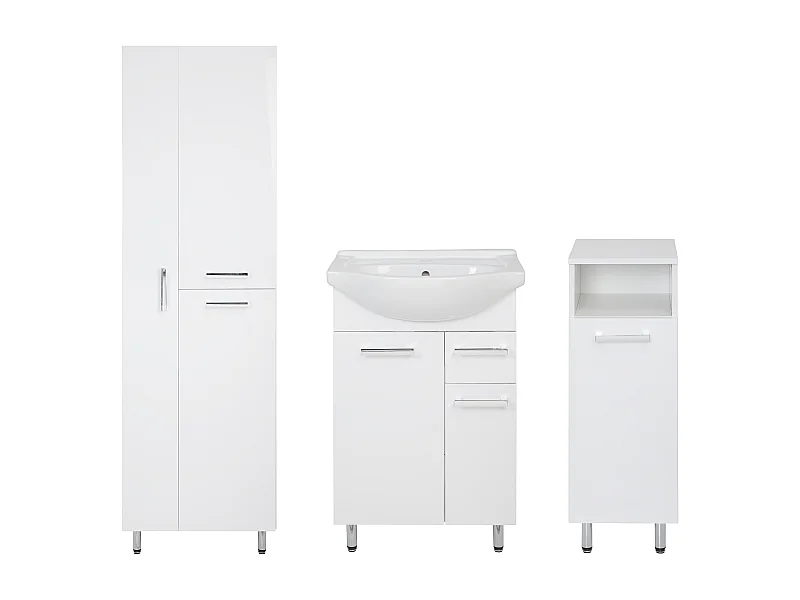 Conjunto de baño blanco de pie, 55 cm, armario con lavabo, poste para fregona, medio poste Lupo