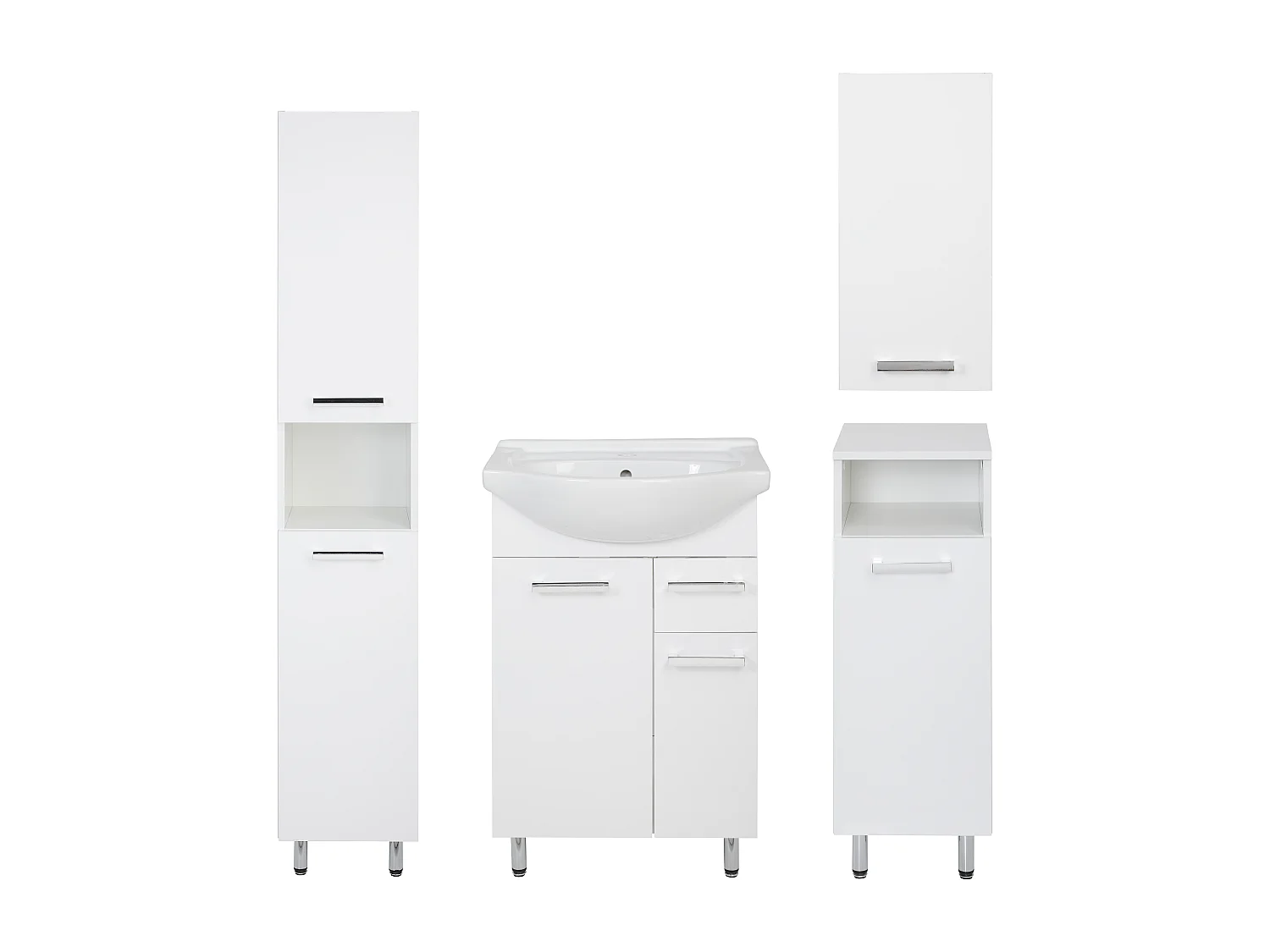 Conjunto blanco para baño de pie 55 cm Armario con lavabo Columna Semicolumna Armario superior Lupo