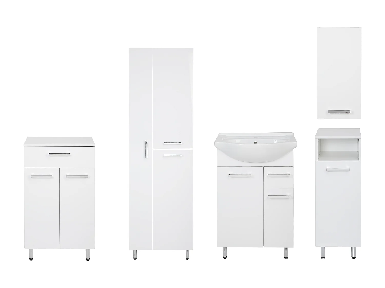 Set da bagno bianco da appoggio 55 cm Mobile con lavabo Montante per scopa Mezzo montante Comò Mobile pensile Lupo
