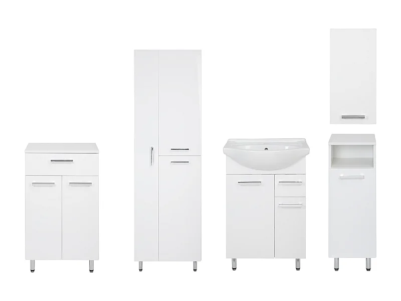 Set da bagno bianco da appoggio 55 cm Mobile con lavabo Montante per scopa Mezzo montante Comò Mobile pensile Lupo