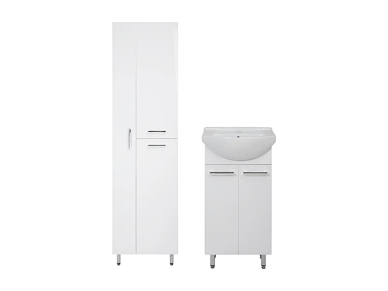Conjunto blanco para baño de pie, 45 cm, armario con lavabo, columna con hueco para fregona Lupo