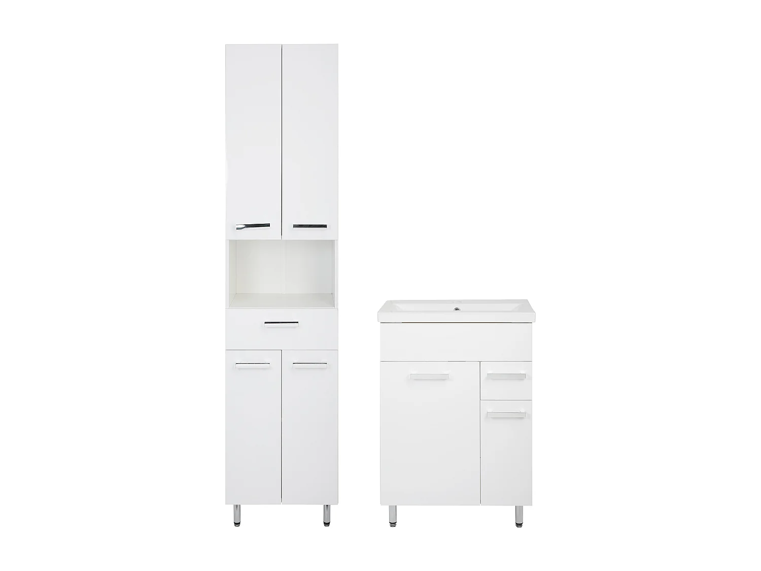 Set da bagno bianco, modello a terra, 60 cm, mobile con lavabo, colonna 50 cm, Lupo