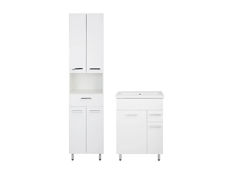 Set da bagno bianco, modello a terra, 60 cm, mobile con lavabo, colonna 50 cm, Lupo