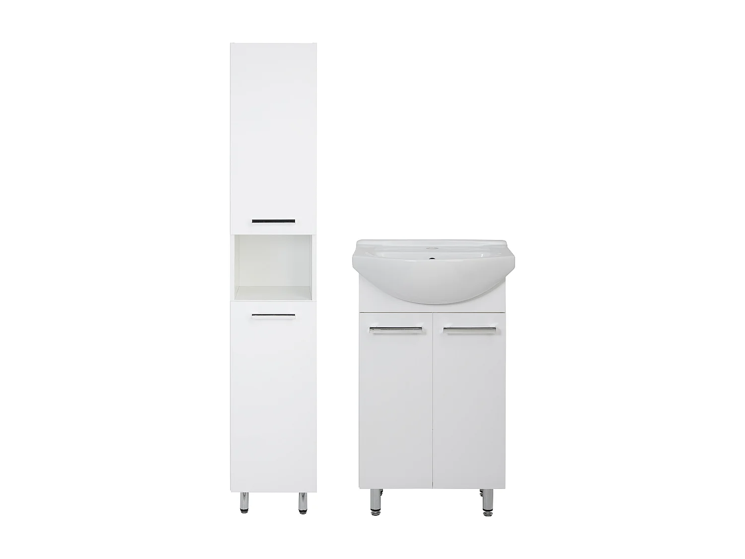 Conjunto blanco para baño de pie, 50 cm, armario con lavabo y columna  Lupo