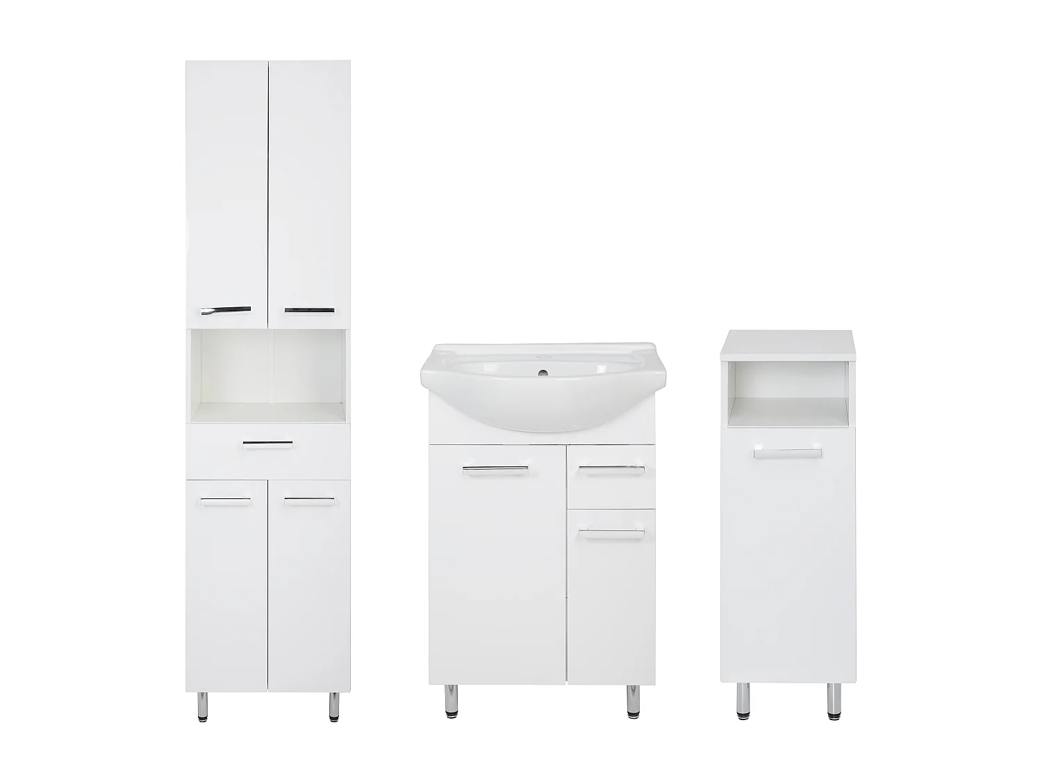 Conjunto blanco para baño de pie, 55 cm, armario con lavabo, columna de 50 cm, semicolumna Lupo