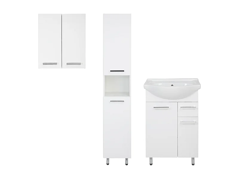 Conjunto blanco para baño de pie 55 cm Armario con lavabo Columna Armario superior Lupo