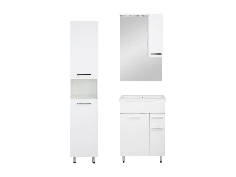 Conjunto blanco para baño de pie 60 cm Armario con lavabo Columna Armario con espejo Lupo