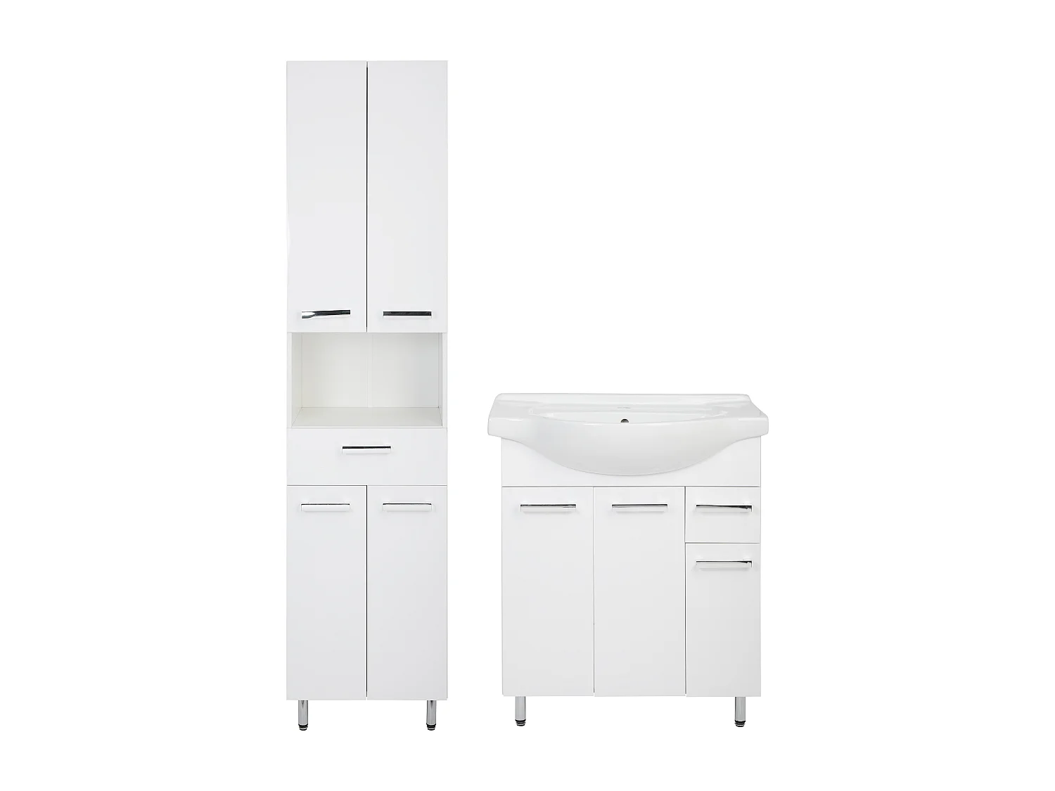 Set da bagno bianco, alto 75 cm, mobile con lavabo, colonna 50 cm Lupo