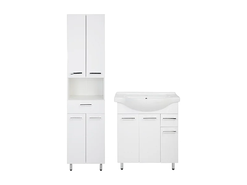 Set da bagno bianco, alto 75 cm, mobile con lavabo, colonna 50 cm Lupo