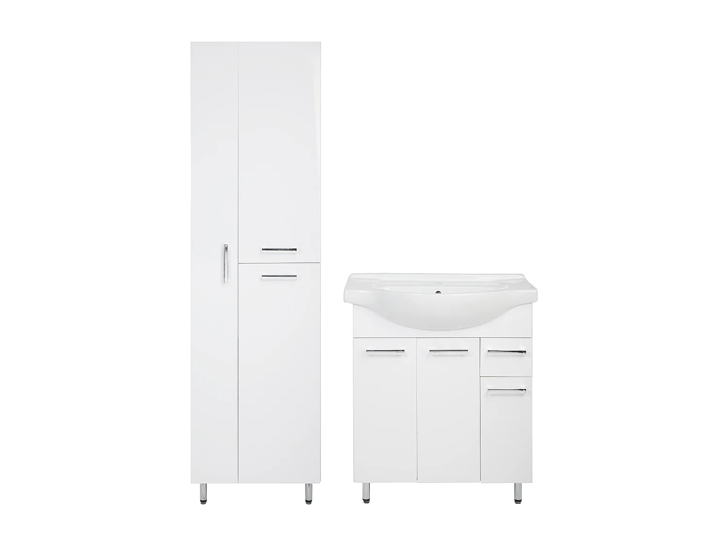 Set da bagno bianco da appoggio 75 cm Mobile con lavabo Colonna per scopa Lupo