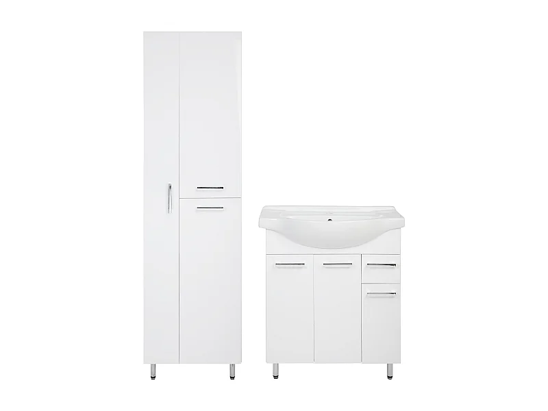 Set da bagno bianco da appoggio 75 cm Mobile con lavabo Colonna per scopa Lupo