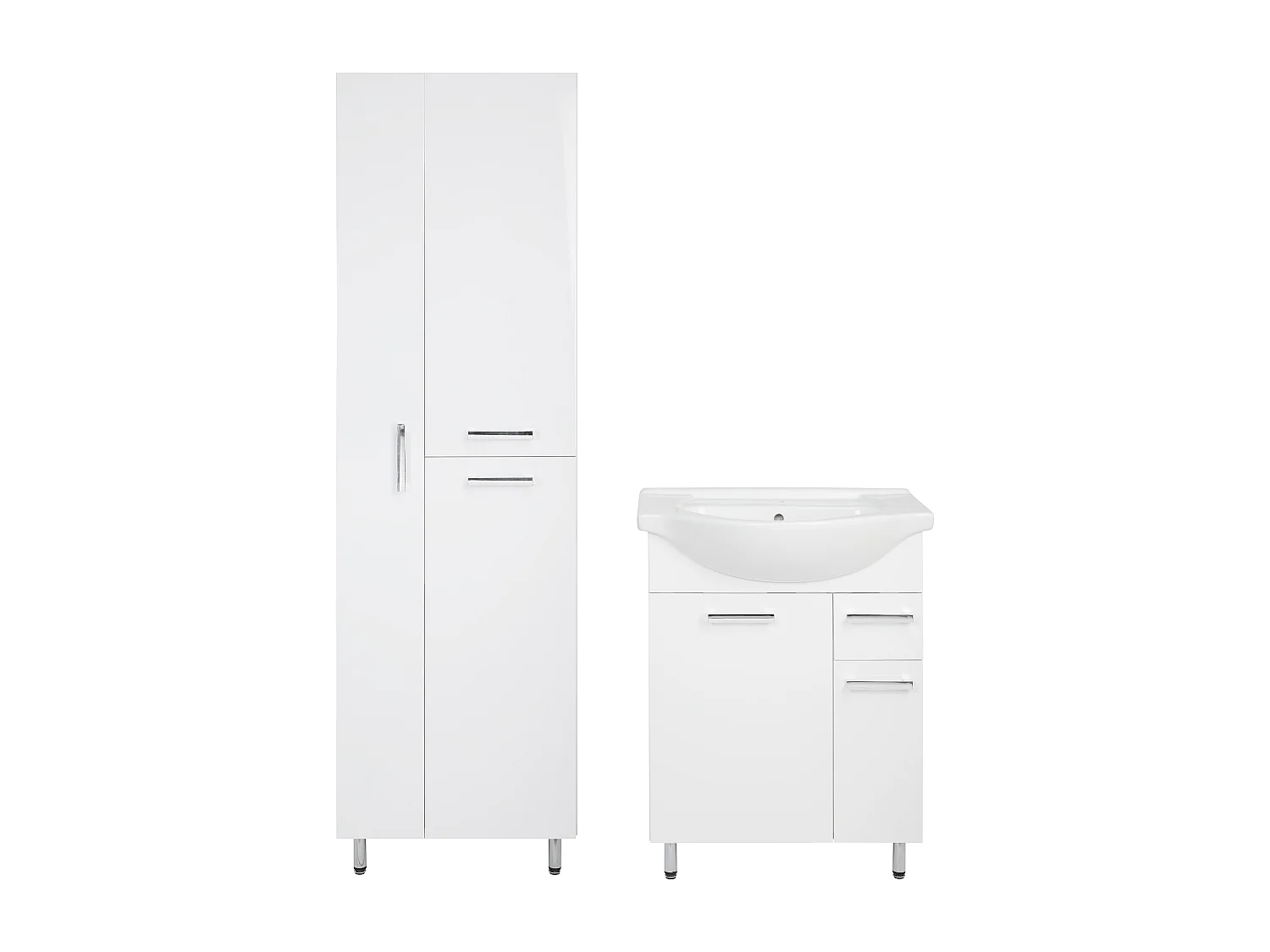 Set da bagno bianco da appoggio 65 cm Mobile con lavabo Colonna per scopa Lupo
