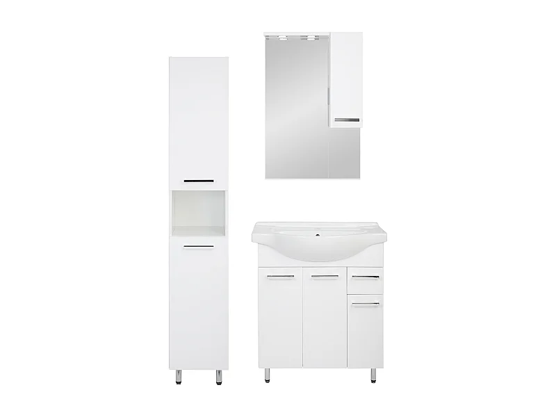 Conjunto blanco para baño de pie 75 cm Armario con lavabo Columna Armario con espejo Lupo