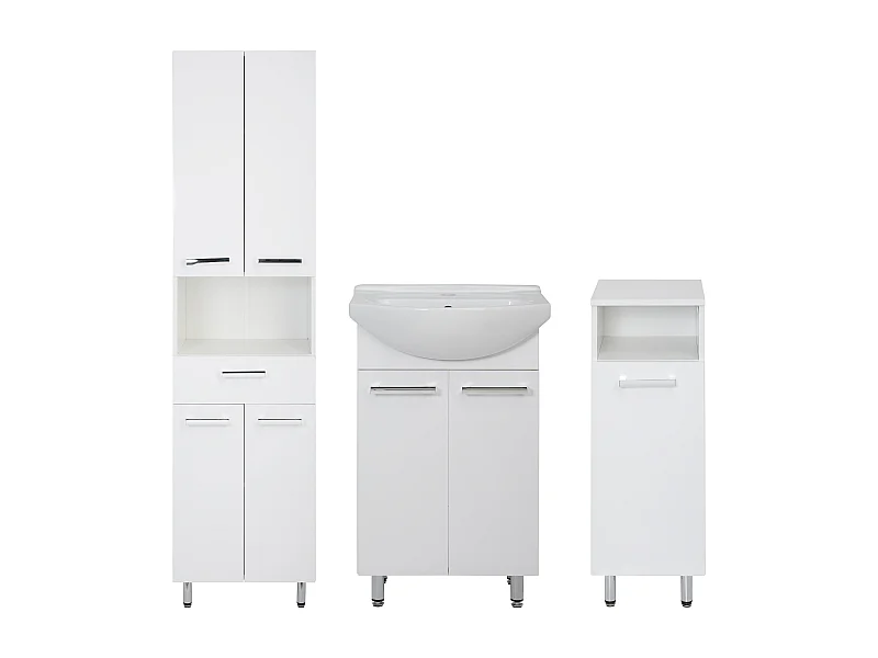 Conjunto blanco para baño de pie, 50 cm, armario con lavabo, columna de 50 cm, semicolumna Lupo
