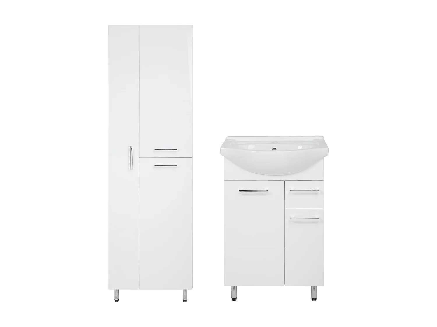 Weißes Badezimmer-Set, stehend, 55 cm, Schrank mit Waschbecken, Mopp-Halter Lupo