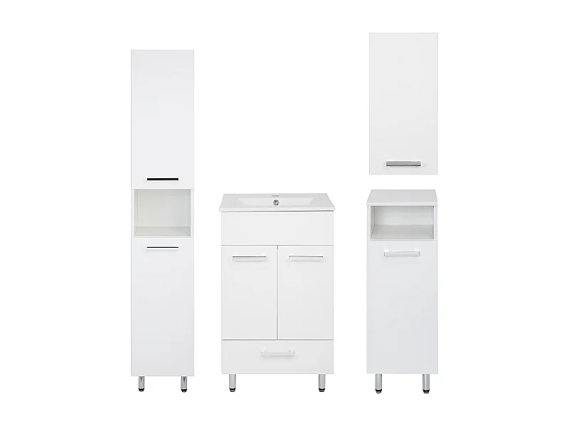 Conjunto blanco para baño de pie, 50 cm, armario con lavabo, columna, semicolumna, armario superior Lupo