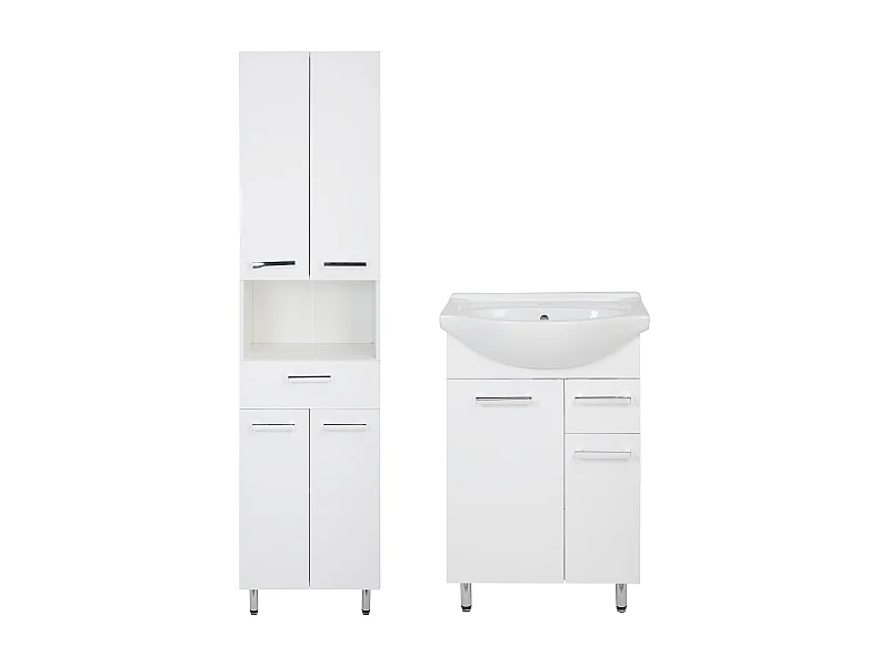 Conjunto blanco para baño de pie 55 cm Armario con lavabo Columna 50 cm Lupo