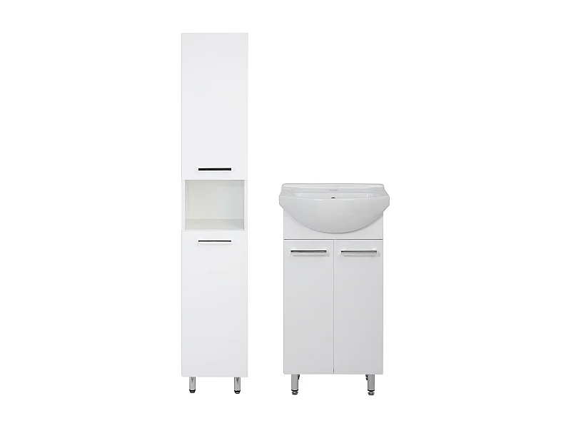 Conjunto blanco para baño de pie, 45 cm, armario con lavabo y columna  Lupo
