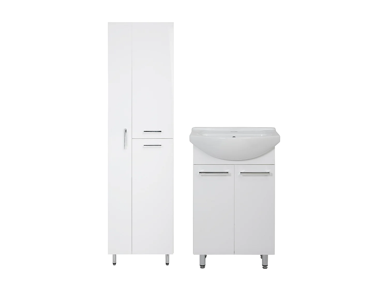 Conjunto blanco para baño de pie, 50 cm, armario con lavabo, columna con hueco para fregona, 55 cm, Lupo