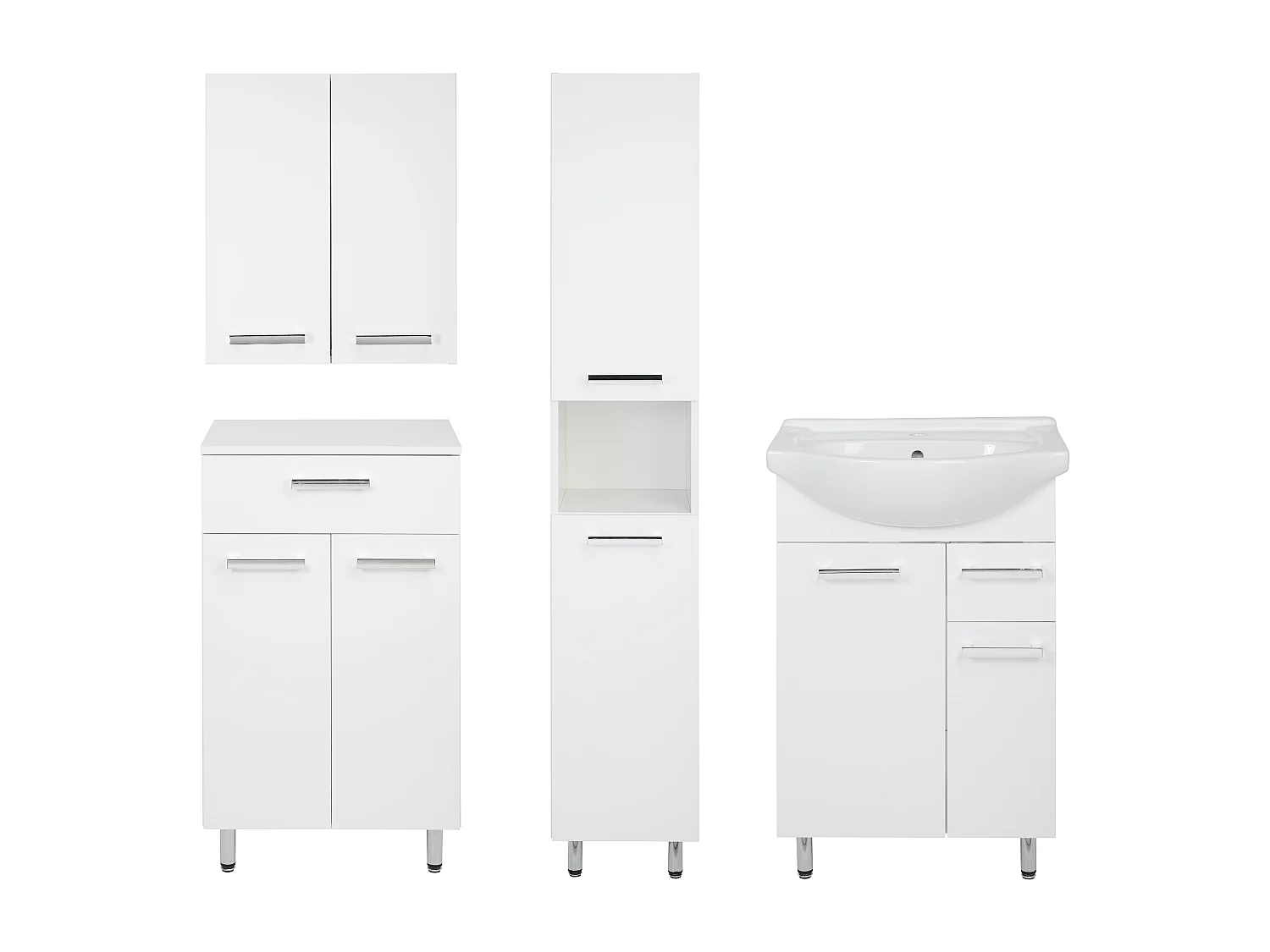 Set da bagno bianco da appoggio 55 cm Mobile con lavabo Colonna Comò Mobile superiore Lupo