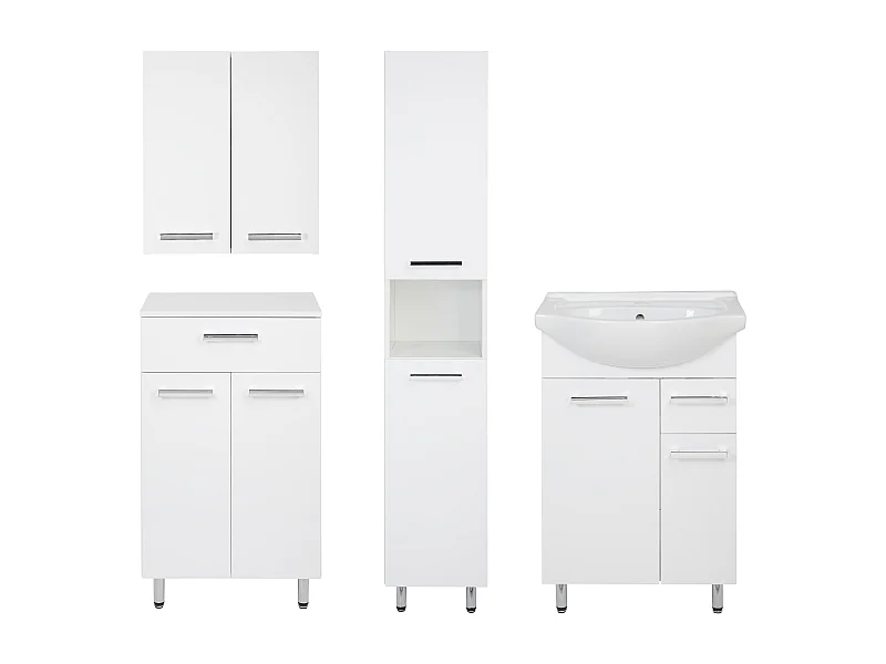 Set da bagno bianco da appoggio 55 cm Mobile con lavabo Colonna Comò Mobile superiore Lupo