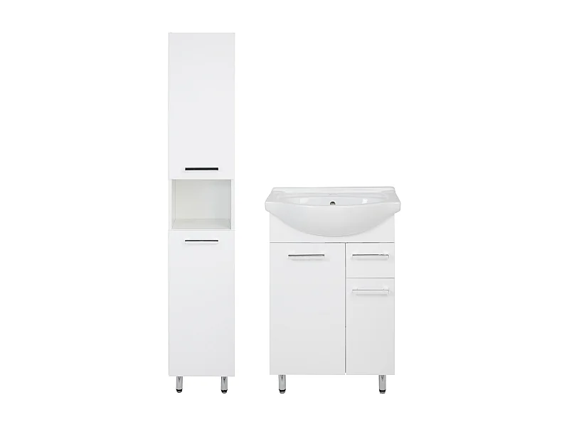 Conjunto blanco para baño de pie, 55 cm, mueble con lavabo, columna Lupo