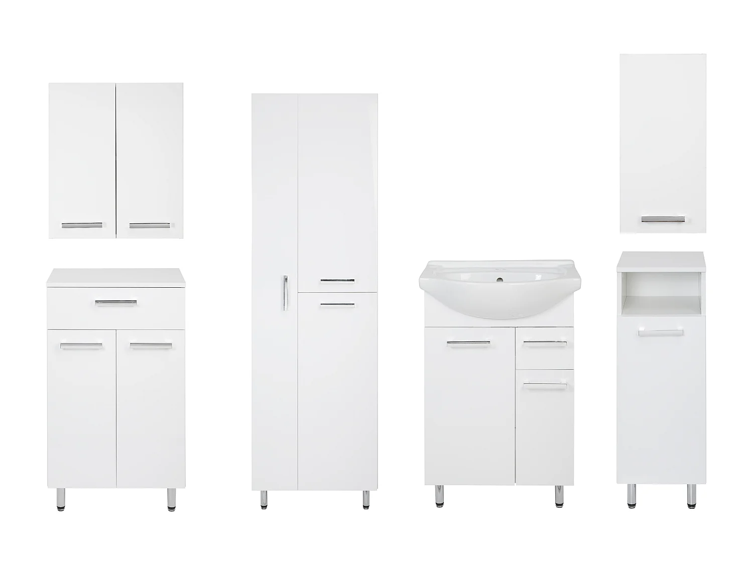 Set da bagno bianco da appoggio 55 cm Mobile con lavabo Montante per scopa Mezzo montante Comò Pensili Lupo