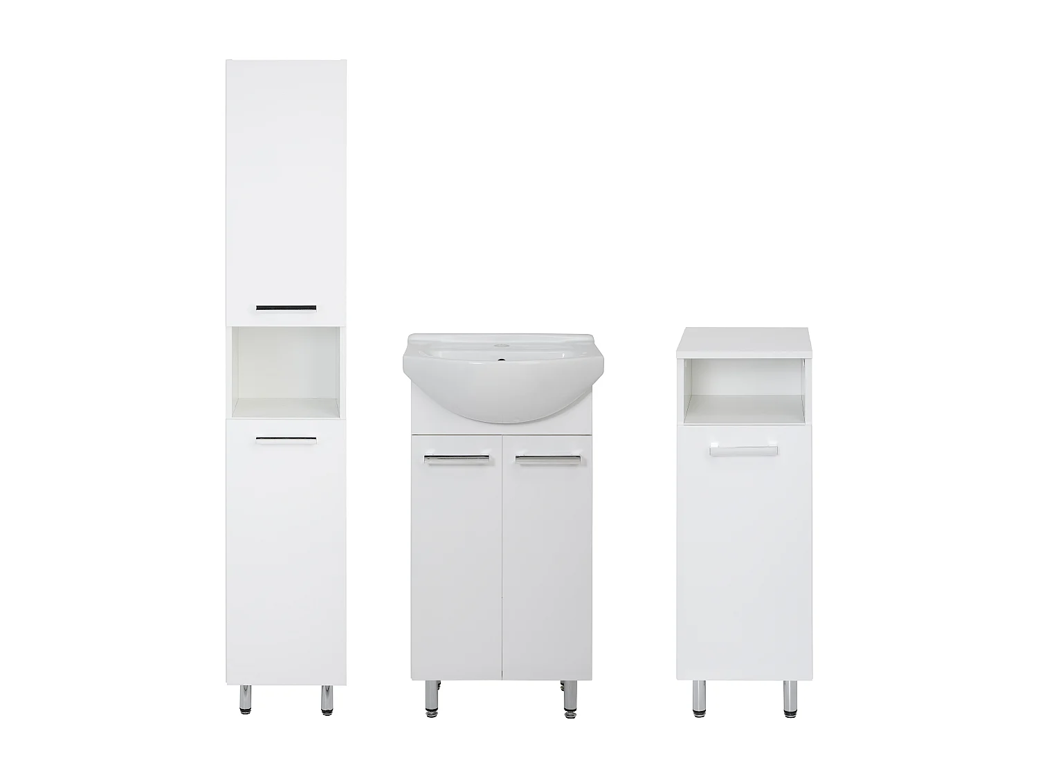 Weißes Badezimmer-Set, stehend, 45 cm, Waschbeckenunterschrank, Säule, Halbsäule Lupo