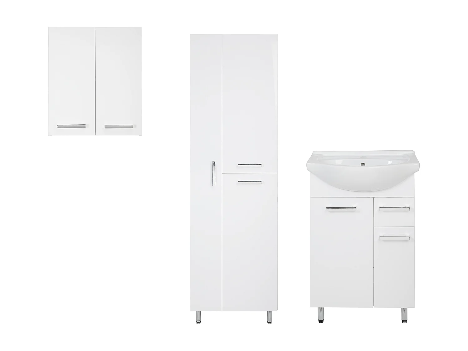 Conjunto de baño blanco de pie, 55 cm, armario con lavabo, barra para fregona, armario superior Lupo
